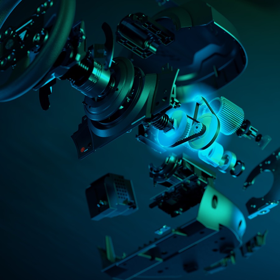 Thrustmaster TX — dual-belt drive system detail